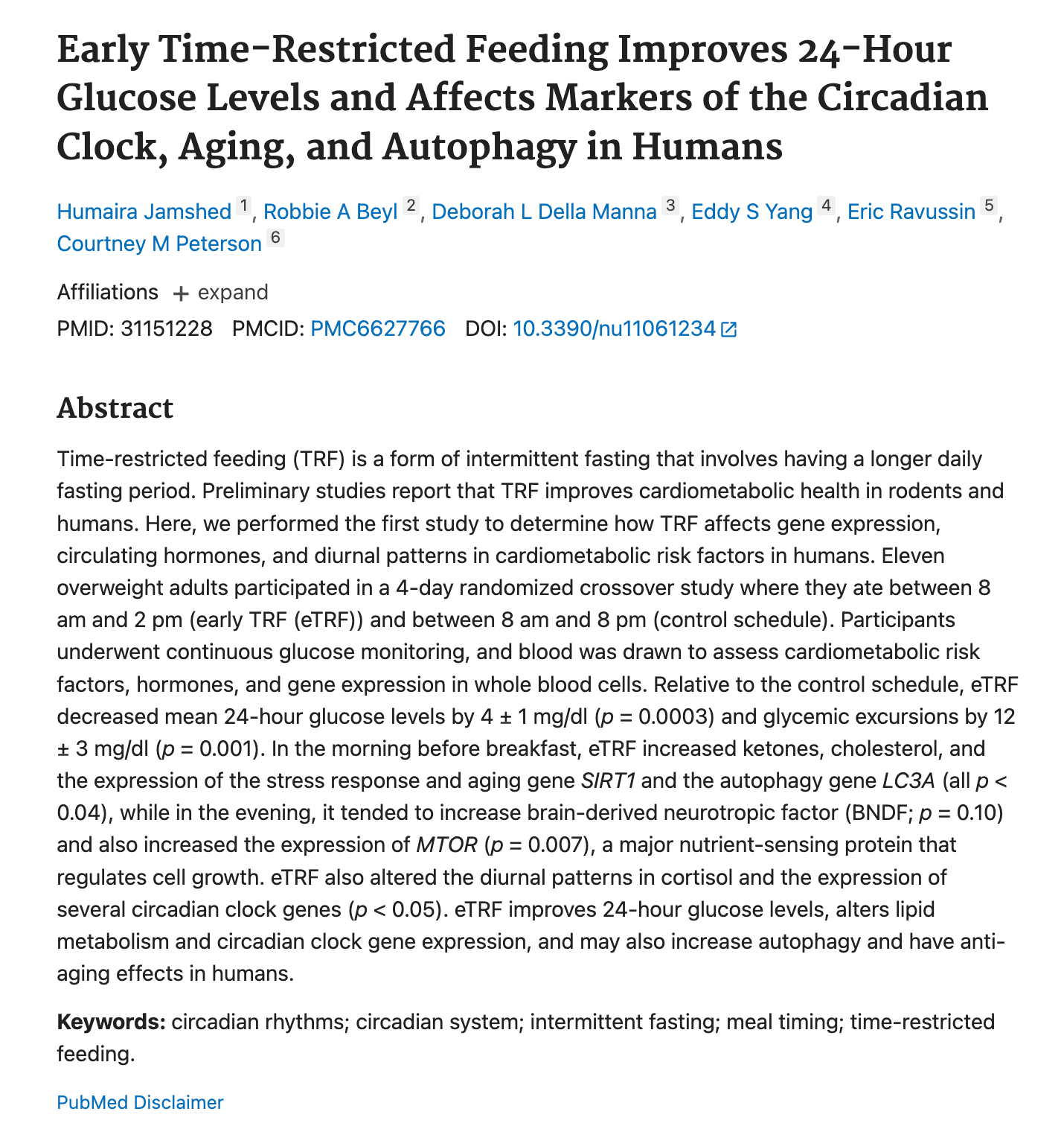 Abstract der Intermittent-Fasting-Studie (Jamshed et al. 2019) auf PubMed